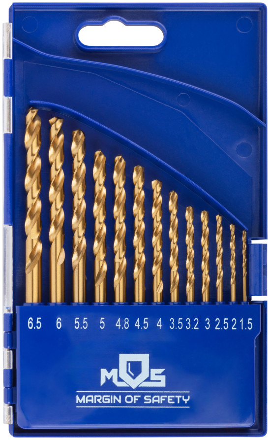 A set of HSS ground metal drills, titanium coating, 135° sharpening angle, layer. case, 13 pcs. (1.5-2.0-2.5-3-3.2-3.5-4-4.5-4.8-5-5.5-6-6.5 mm)