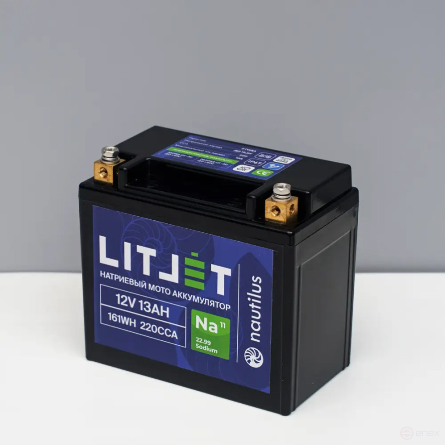 Натриевый стартовый мото аккумулятор 12V 13Ah 161Wh 220CCA YTX14A L+