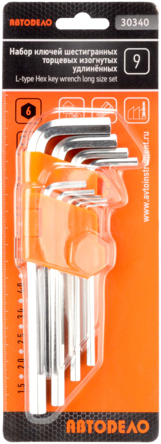 Набор Г-обр. шестигр. 8ч (3.0-12мм; CR-V; удлинённые) АвтоDело (30343)
