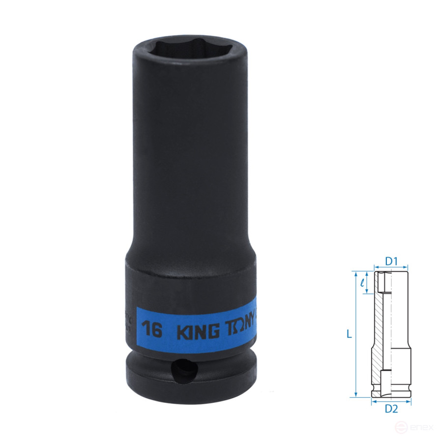 Головка торцевая ударная глубокая шестигранная 1/2", 16 мм KING TONY 443516M