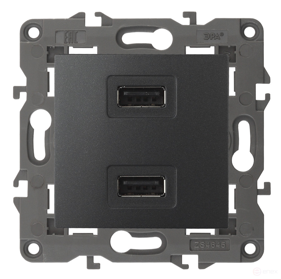 14-4110-05 ЭРА Устройство зарядное USB, 230В/5В-2100мА, IP20, Эра Elegance, антрацит