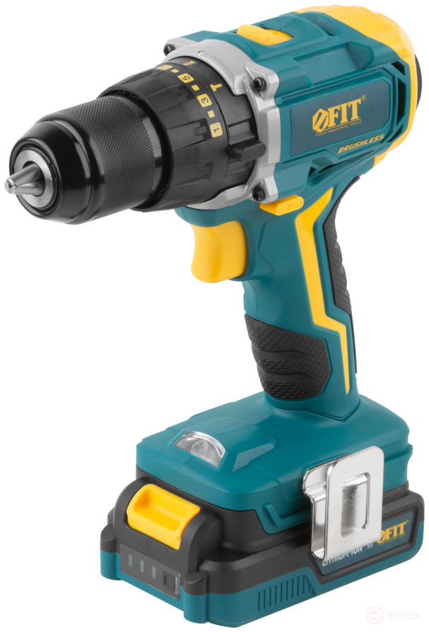 Acc power drill. 20 V; 0-400/1400 rpm; 50 Nm; 2 (Li-Ion) 2.0 Ah; 1.5 h.; brushless; cut. tilt; case