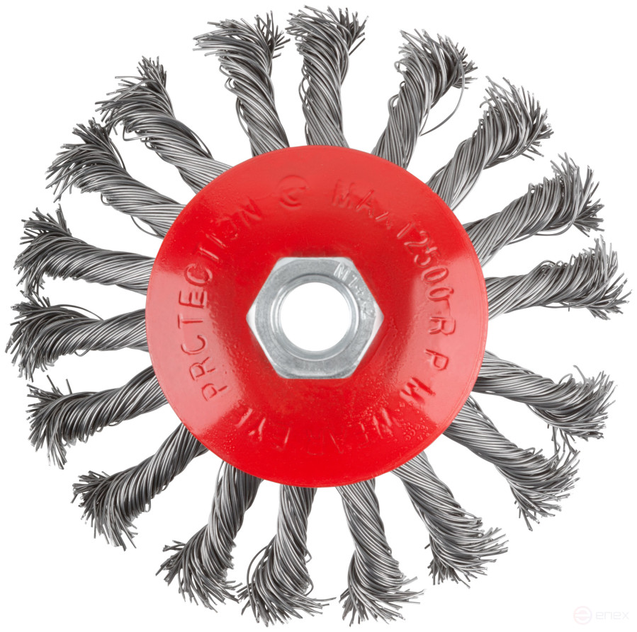 Корщетка-колесо с наклоном, гайка М14, стальная витая проволока 115 мм