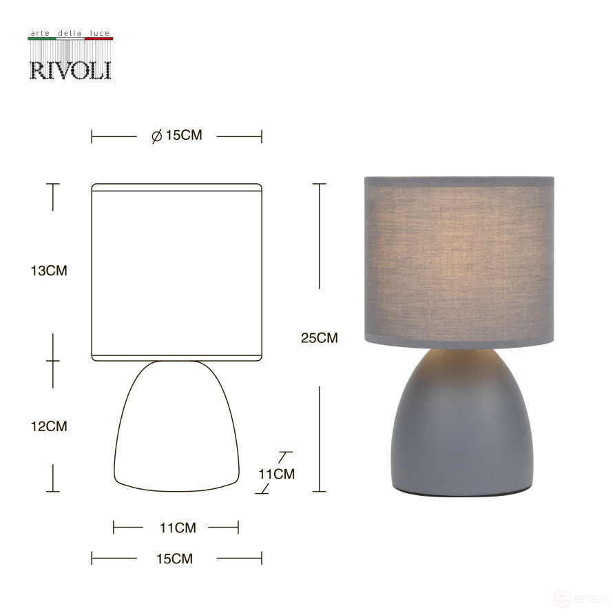 Rivoli Nadine 7042-501 Table Lamp 1 * E14 40W ceramic grey with lampshade