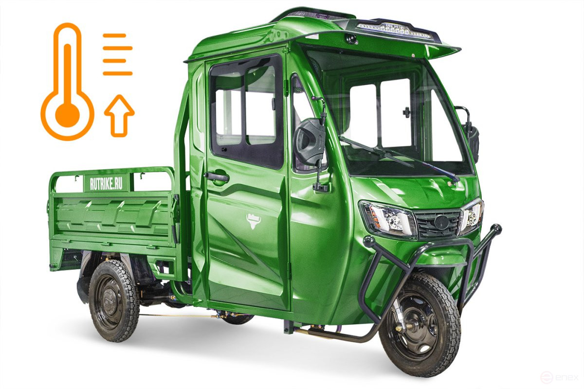 Грузовой электротрицикл Rutrike КАРГО Кабина обогрев 1500 60V1000W, зеленый
