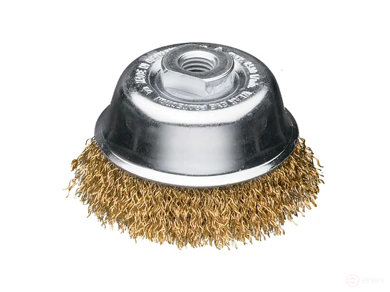 Corrugated cup brush, D100 mm, M14 fit, latuned corrugated wire STM 0,30 mm