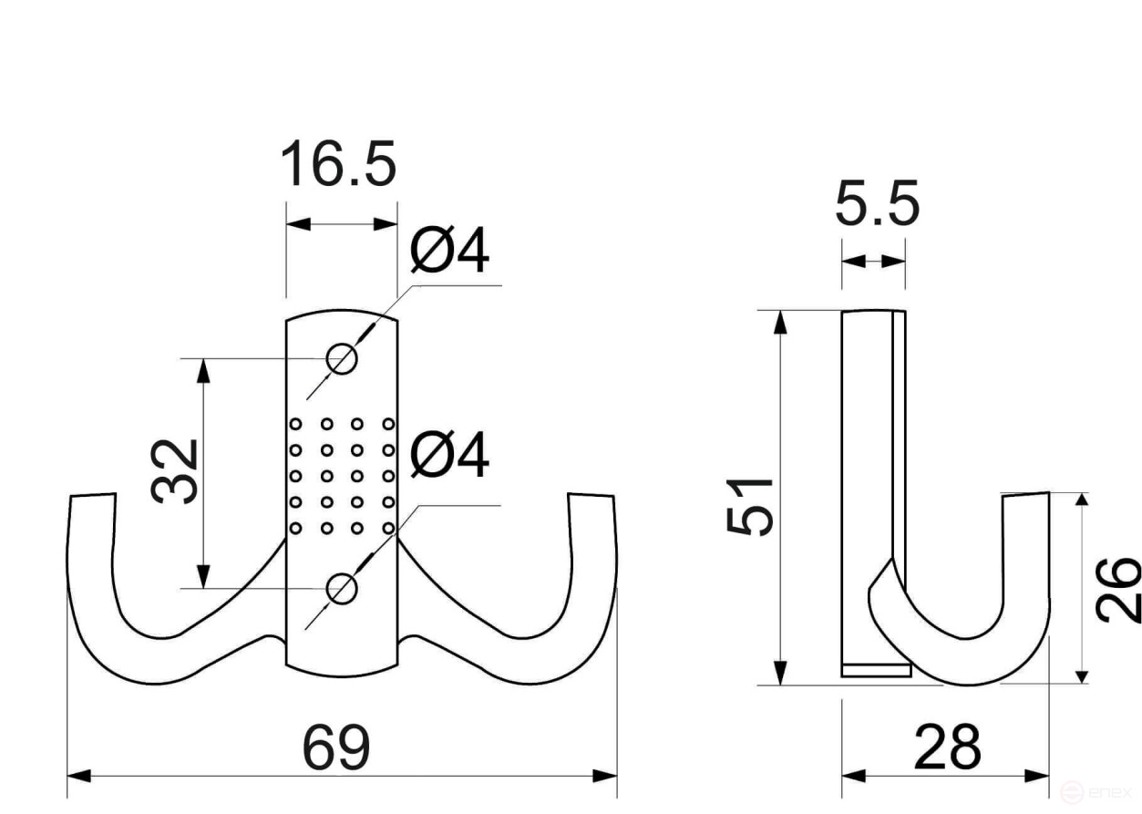 Крючок меб. двухрожковый мет. WP12 золото AKS
