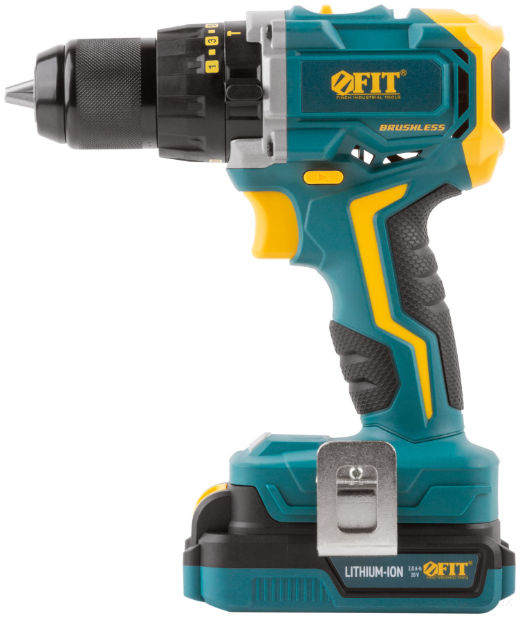 Acc power drill. 20 V; 0-400/1400 rpm; 50 Nm; 2 (Li-Ion) 2.0 Ah; 1.5 h.; brushless; cut. tilt; case