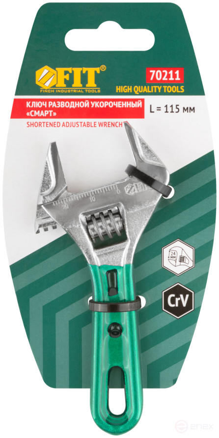 Adjustable "Smart" wrench, CrV, shortened, narrow jaws, scale, extra magnification.Grip 115mm (24mm)