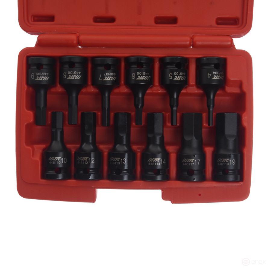 Набор головок торцевых 1/2" HEX (H4-19мм) ударных L=60мм 12 предметов в кейсе JTC