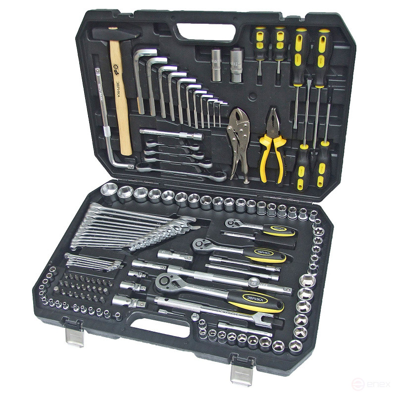 Набор инструмента ER-80142 1/4"&3/8"&1/2"DR 6-гранный 142 предмета  ЭВРИКА 1/2