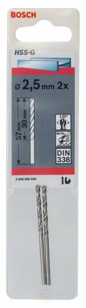 Metal drills HSS-G, DIN 338 2.5 x 30 x 57 mm, 2608585909