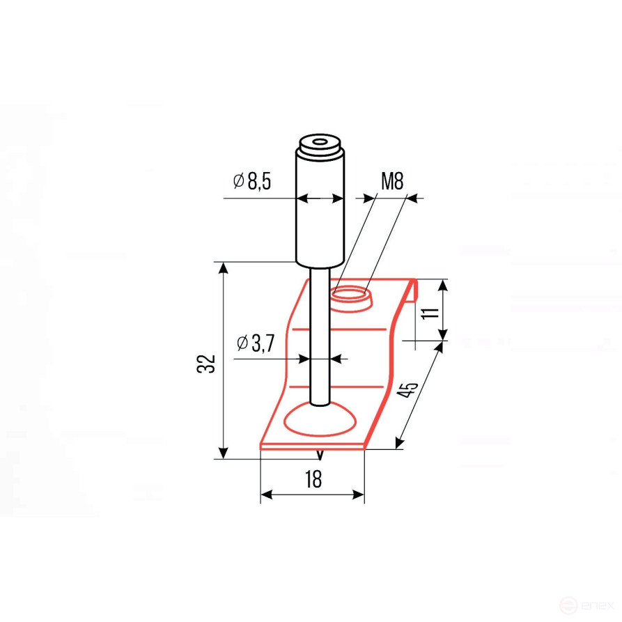 Pyroxylin mounting nails PA32-m8z2 (M8 stud suspension nail, red, 100 pcs/pack) FEDAST