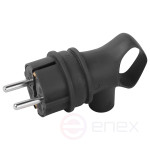 Вилка ЭРА VX12-B-IP44 каучуковая c заземлением 16А IP44 с кольцом угловая черная