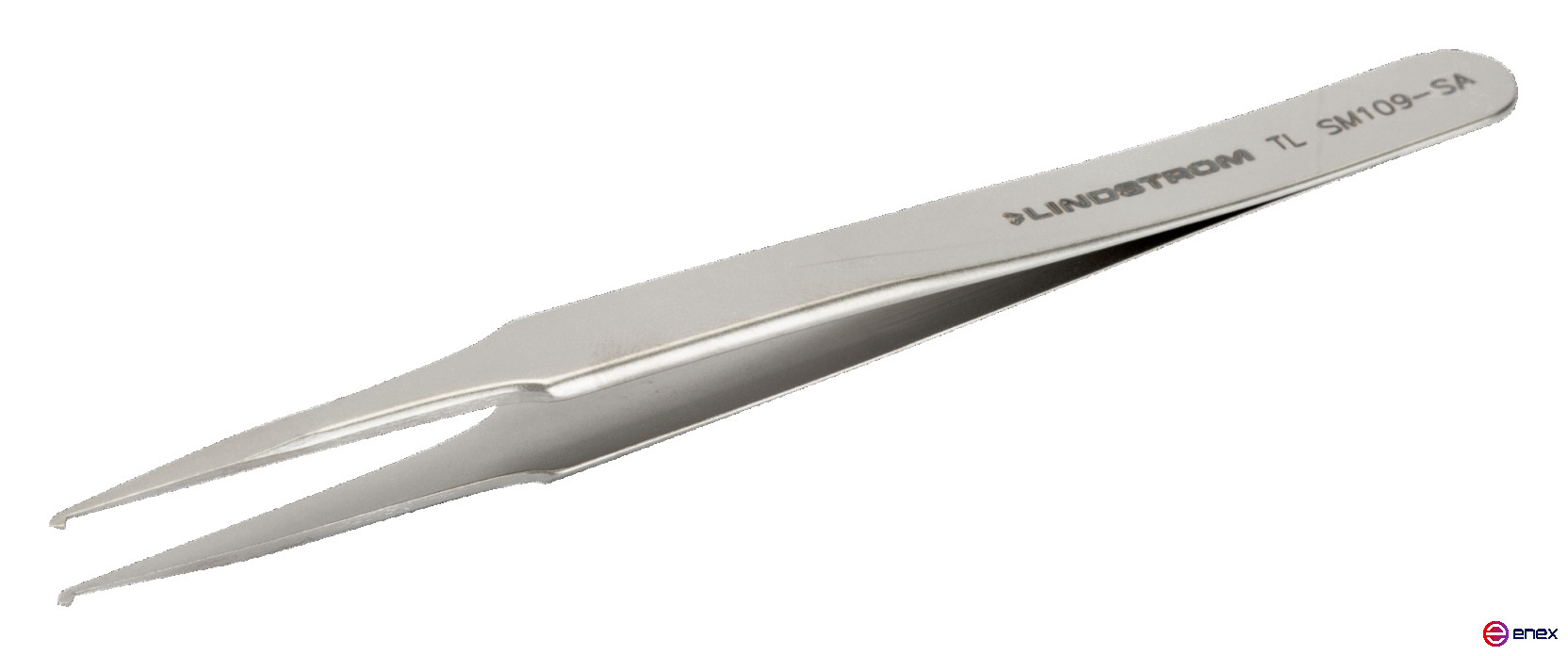 Высокоточный пинцет для размещения и пайки микроэлементов шириной 1 мм, кончики с выемкой и отогнуты на 45°, нержавеющая сталь, антимагнитный, 120 мм