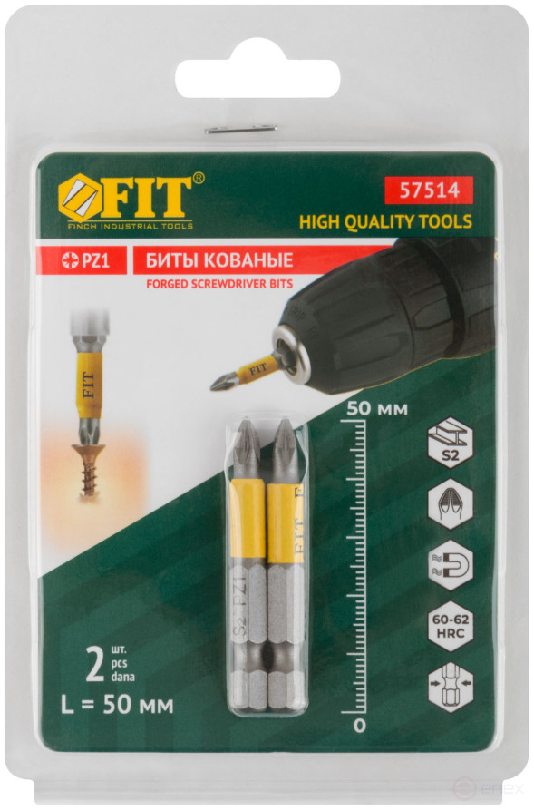 Биты кованые, сталь S2, односторонние 50 мм PZ1, Профи 2 шт., блистер