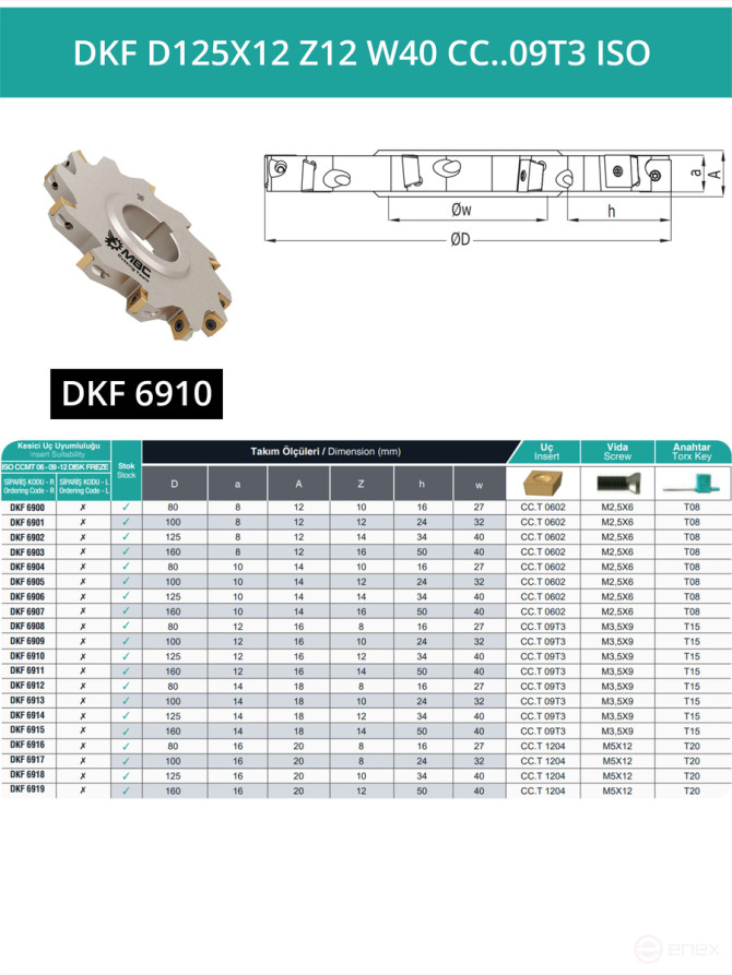 Фреза дисковая D125 мм, 12 зубьев DKF D125X12 Z12 W40 CC..09T3 ISO / пластина CC*T 09T3**