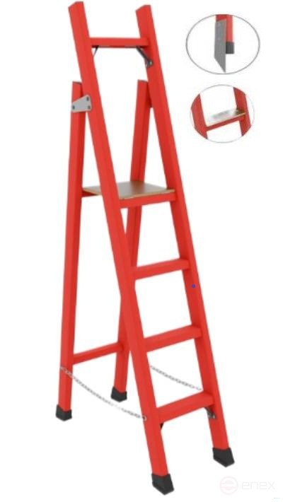 SSD-1,0TSHM with symmetrical support dielectric fiberglass stepladder, Telecom, wide steps, metal ends (Soft ground), h=1730mm, h of the working platform=1000mm, step 4