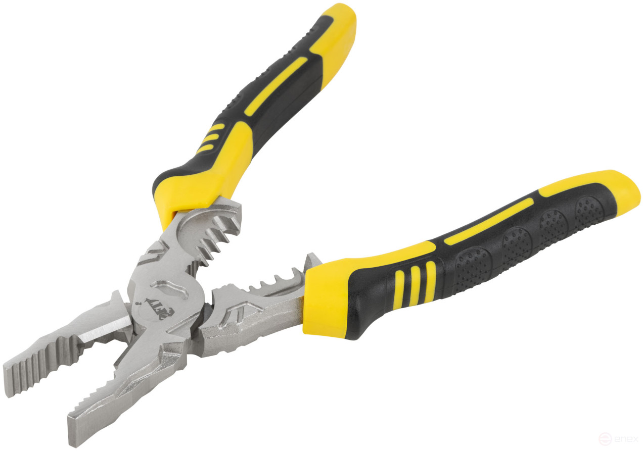 Плоскогубцы комбинированные многофункциональные, эксцентриковый шарнир, прорезинен. ручки, Профи 200 мм
