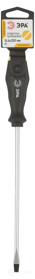 200SL6 Отвертка ЭРА SL 6х200 мм шлицевая двухкомпонентная рукоятка