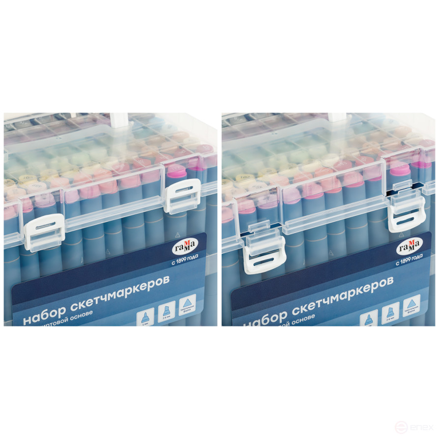 A set of double-sided markers for sketching Gamma "Studio" 108tsv., basic colors, triangular body, bullet-shaped /wedge-shaped. tips, plastic case