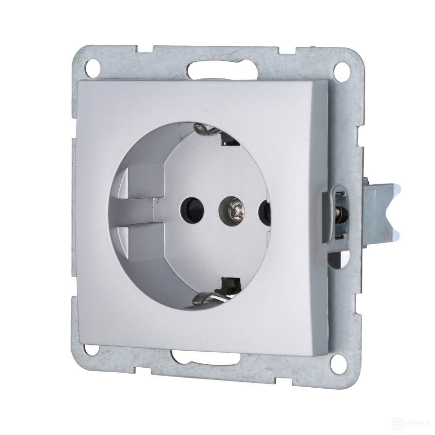 Розетка с з/к, со шторками (серебристый металлик) LK60