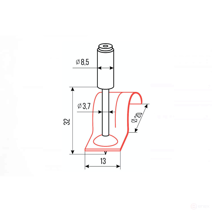 Pyroxylin mounting nails PA32-20K (nail-bracket 20 mm, red, 80 pcs/pack) FEDAST