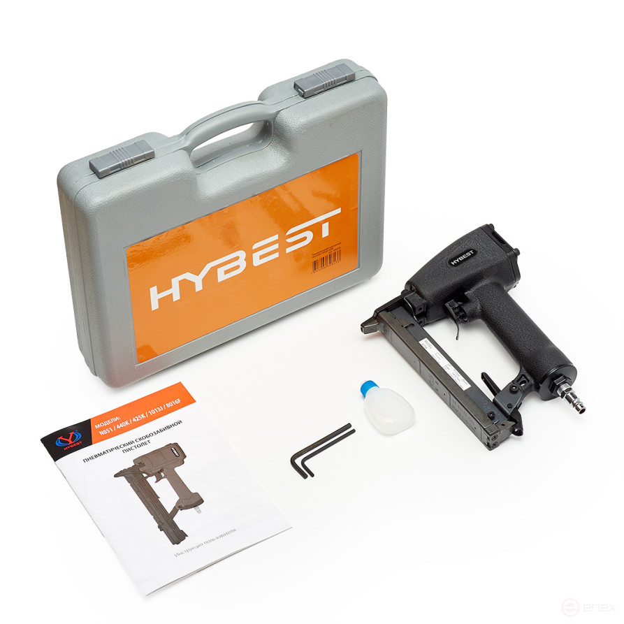 Пистолет скобозабивной для ротанга Hybest 425K (пневматический, скобы ротанг тип 400К 18Ga)