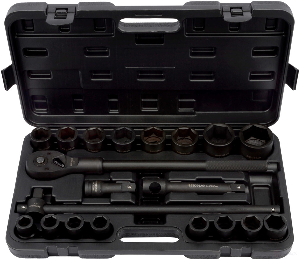 Набор головок ударных 3/4" 19-50 мм (20пр.; 6PT; Cr-Mo; кейс) АвтоDело (39830)