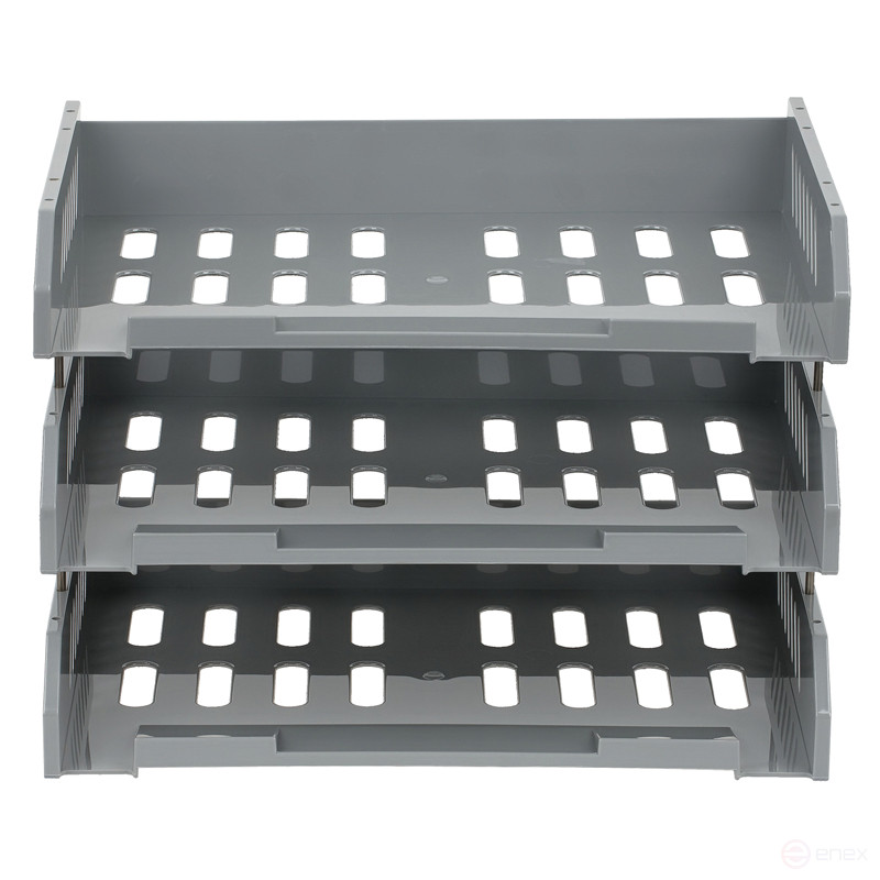 Paper tray horizontal STAMM "City", set of 3 pcs., on the met. rods, wide loading, grey