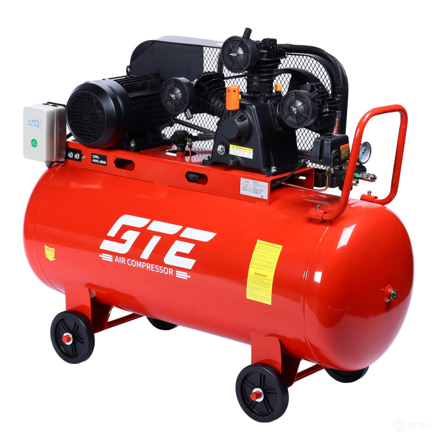 Pneumatic compressor 380V 3.0kW 8atm. 400L/min. receiver-200L piston belt GTE