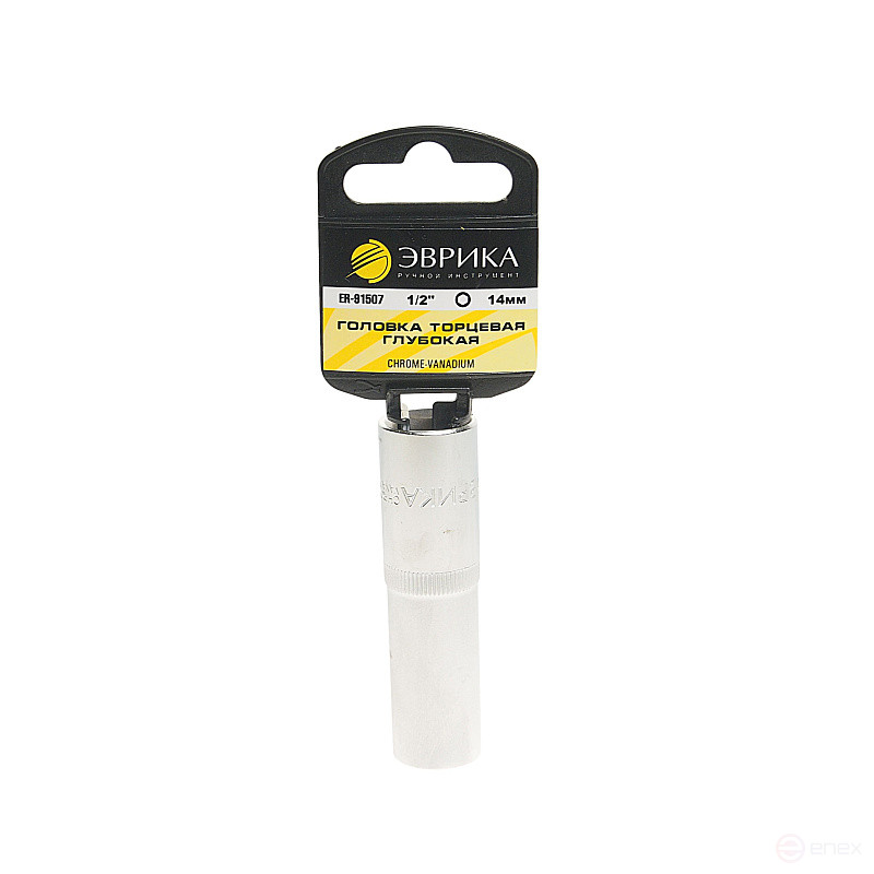 Головка торцевая 14мм 1/2" 6-гранная глубокая L=80мм (с держателем) ЭВРИКА ER-91507H 1/120