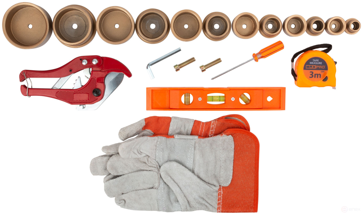 MAX-PRO Аппарат сварочный для пластиковых труб 750/1500 Вт; 50-300℃; 6 насадок; 5,8 кг; диаметры труб 20/25/32/40/50/63мм; металлический кейс