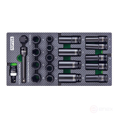1/2" 13-24 mm impact head set, 21 pieces in a soft TOPTUL base