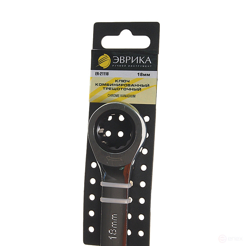 Ключ комбинированный 18мм ER-21118H трещоточный (на держателе) ЭВРИКА /1/5/100