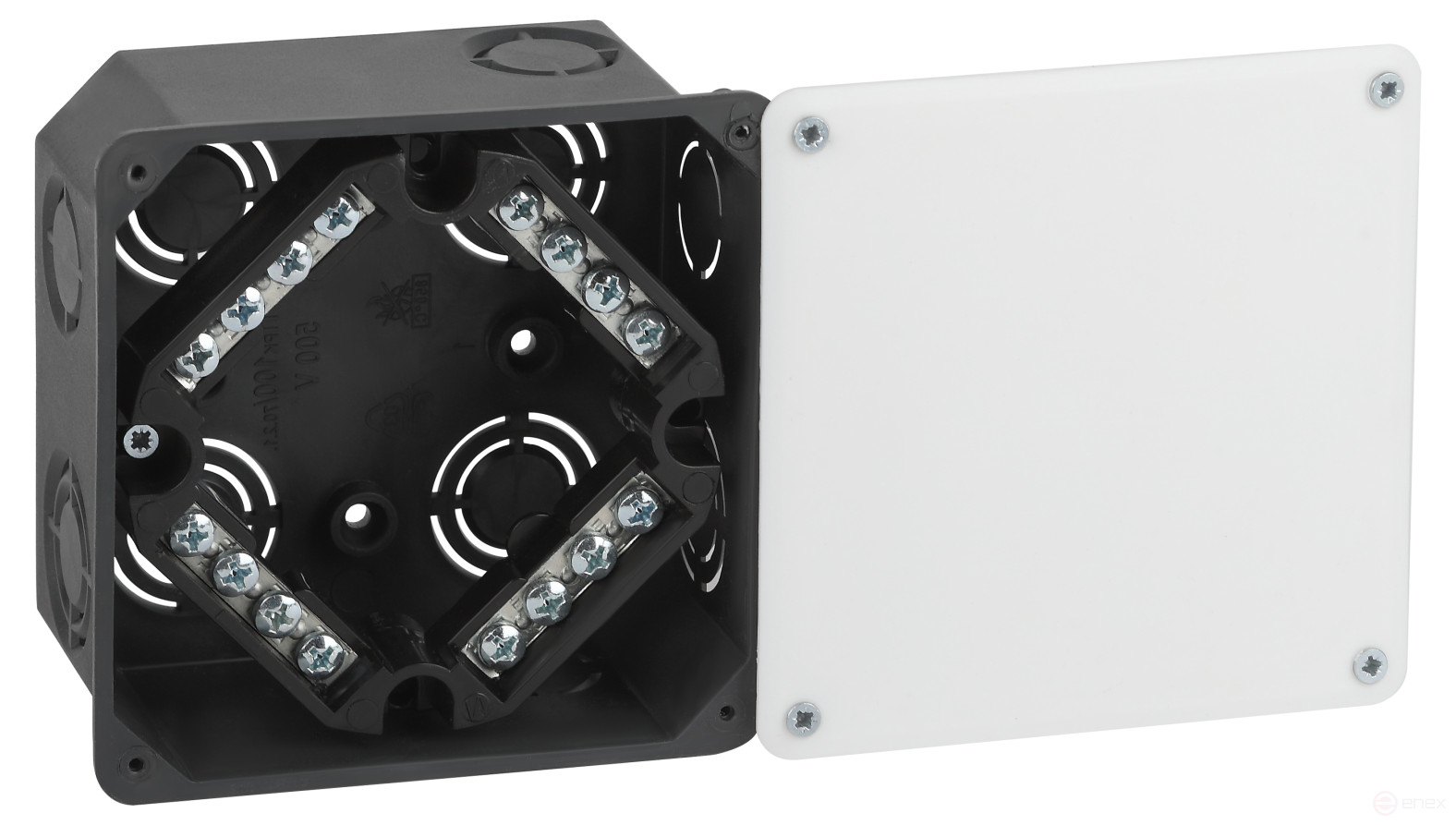 Soldering box ERA KRT-k-107-107-50 Concealed installation black and white 107x107x50mm for solid walls terminal block cover IP20