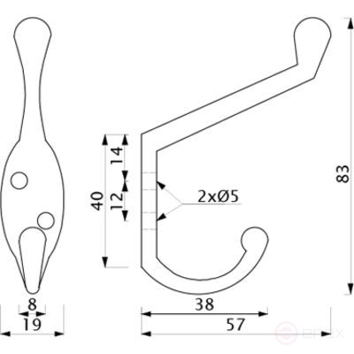 Крючок меб. двухрожковый мет. VIOL сатин AKS