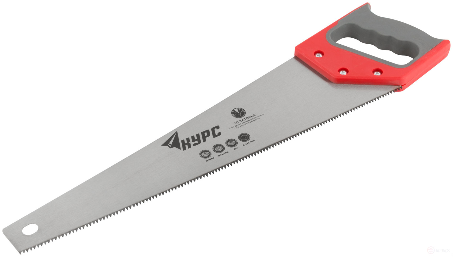Wood hacksaw, 7 TRI medium tempered tooth, 2D sharpening, 450 mm rubberized plastic handle