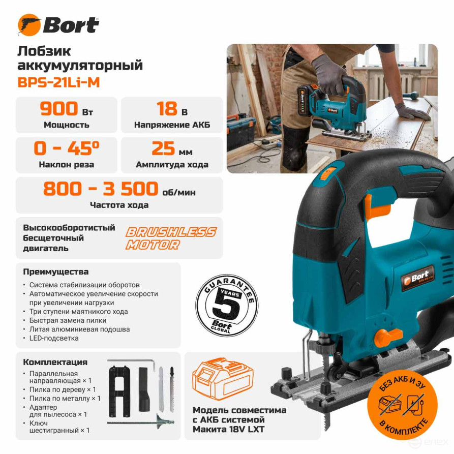 Лобзик аккумуляторный BORT BPS-21Li-M