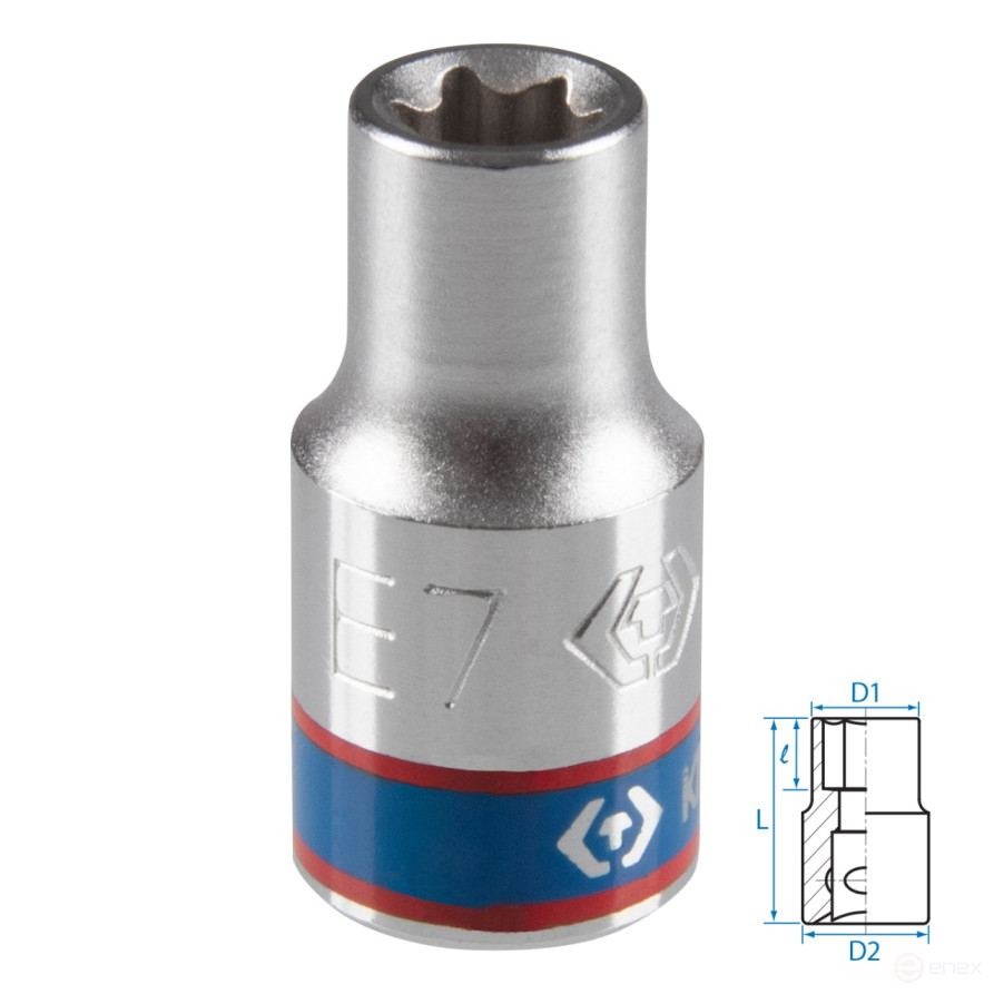 Головка торцевая TORX Е-стандарт 1/4", E7, L = 24 мм KING TONY 237507M