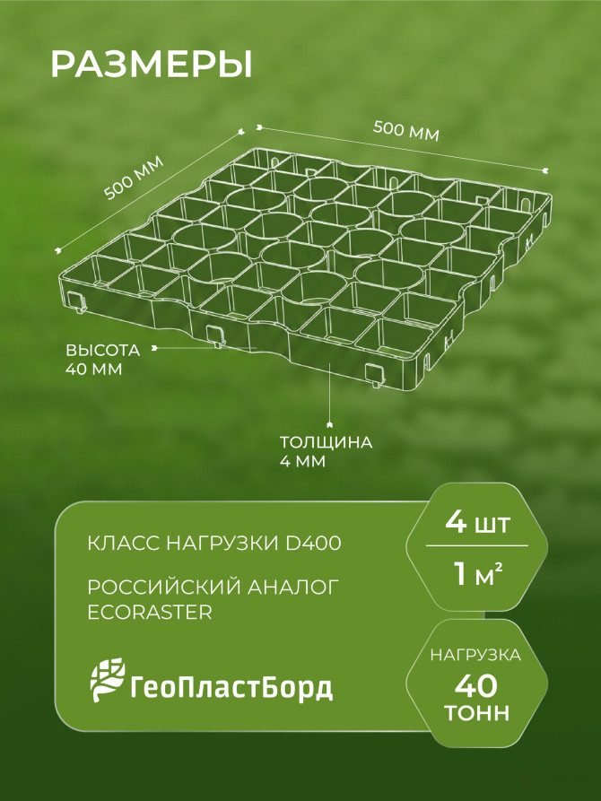 Reinforced lawn grid Geoplastboard, 50 x 50, color black, 4 pcs