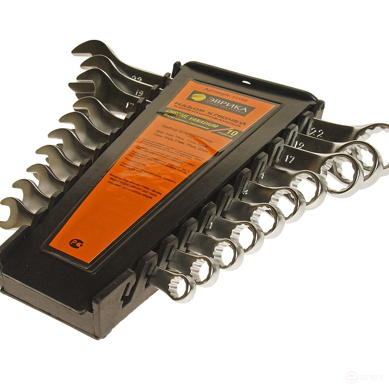 Набор ключей комбинированных (6,7,8,10,12,13,14,15,17,19 мм) сатинированных холдер 10 предметов ЭВРИКА 5/20