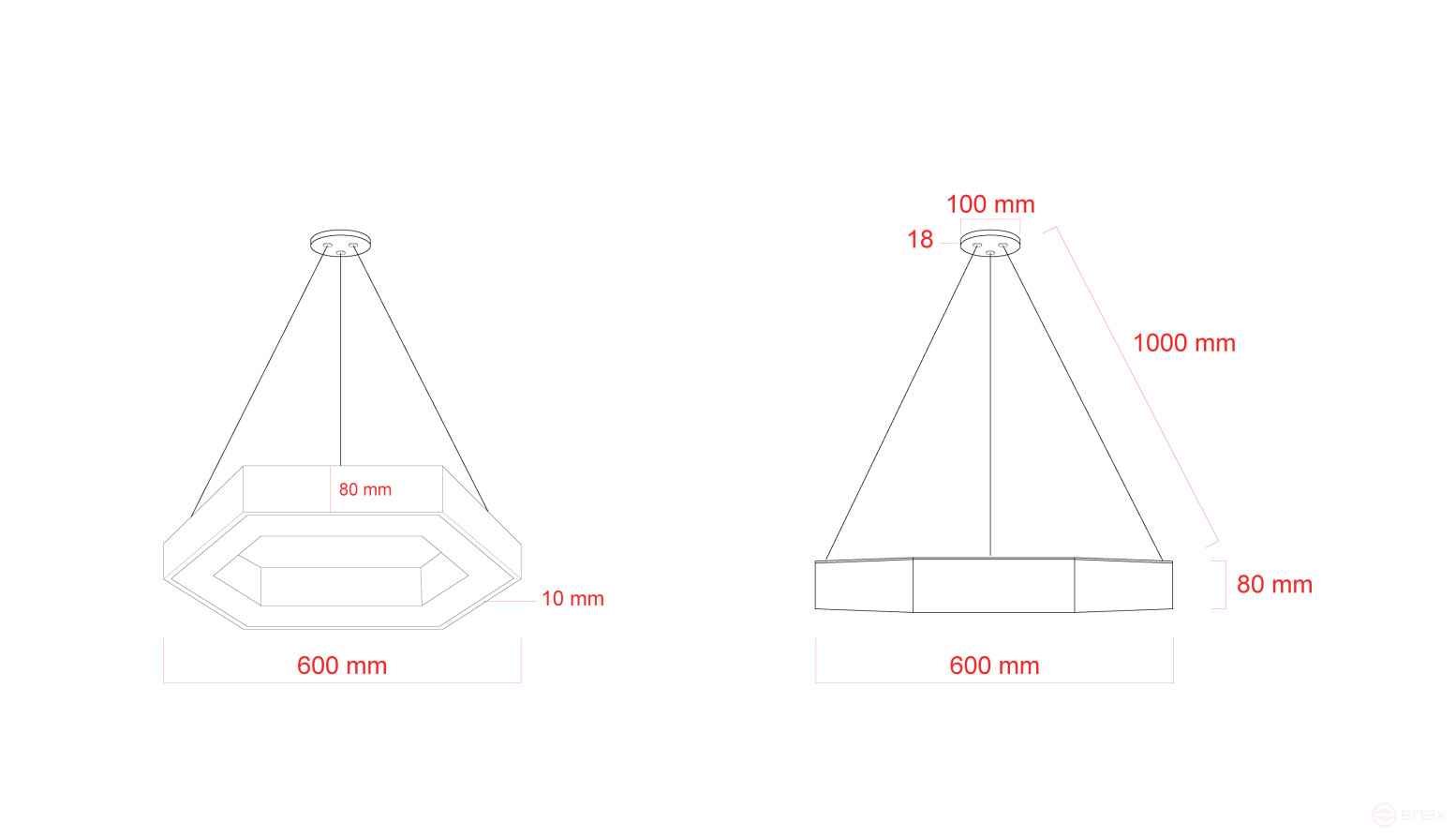 ERA Geometria LED Lamp SPO-123-W-40K-045 Hexagon 45W 4000K 2900Lm IP40 600*80 White Hanging Driver inside
