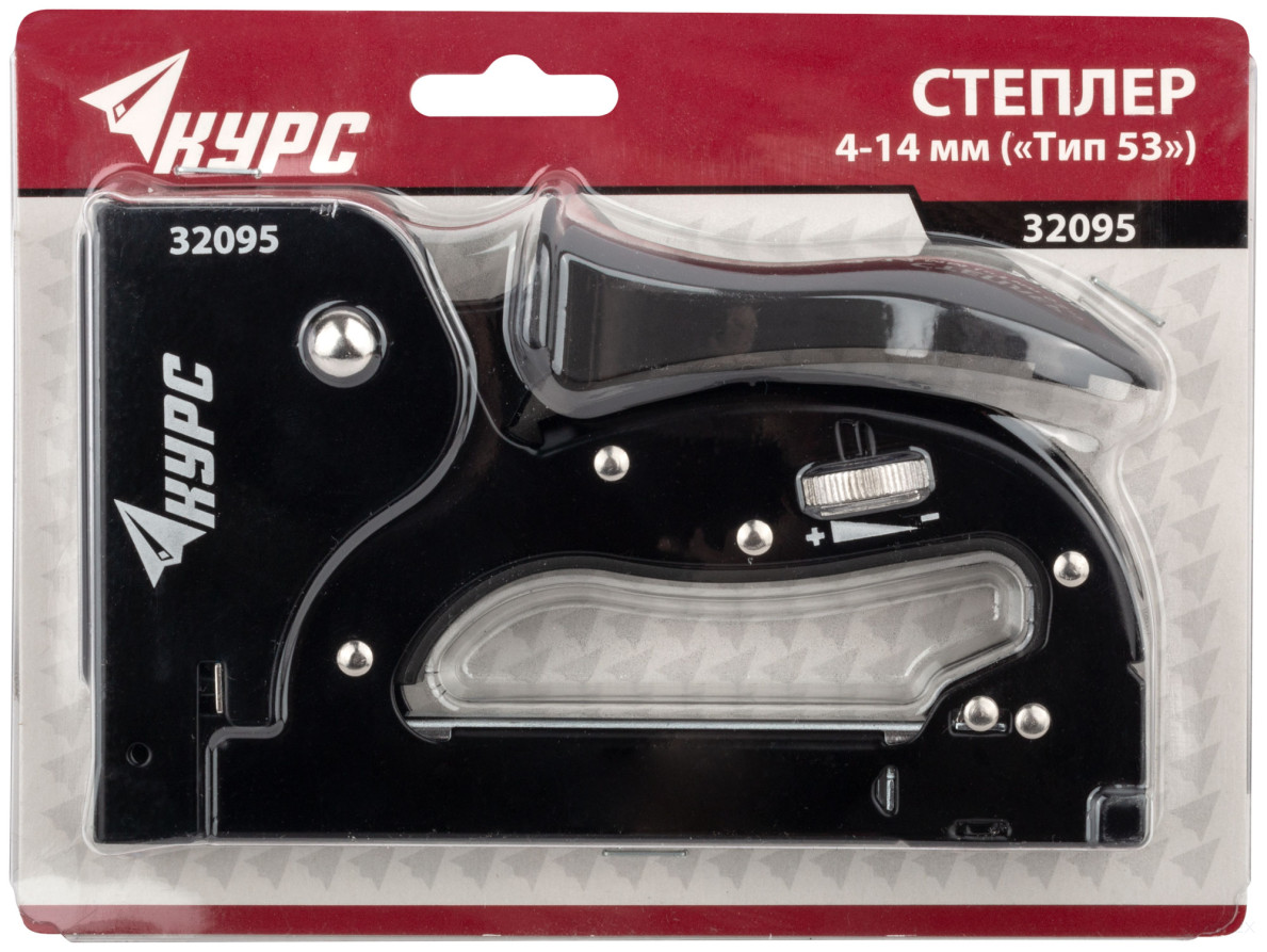 Степлер для узких скоб "тип 53" 4-14 мм, с регулир. силы удара, метал.черный корпус, прорезин.рычаг