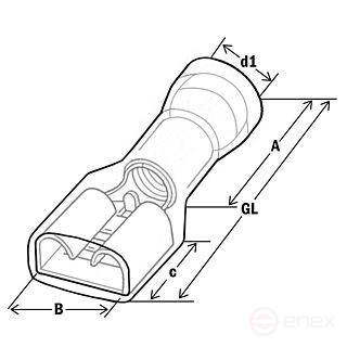 Гильза плоская штепсельная, полностью изолированная 4-6/6,3x0,8, нейлон (упак.100шт)
