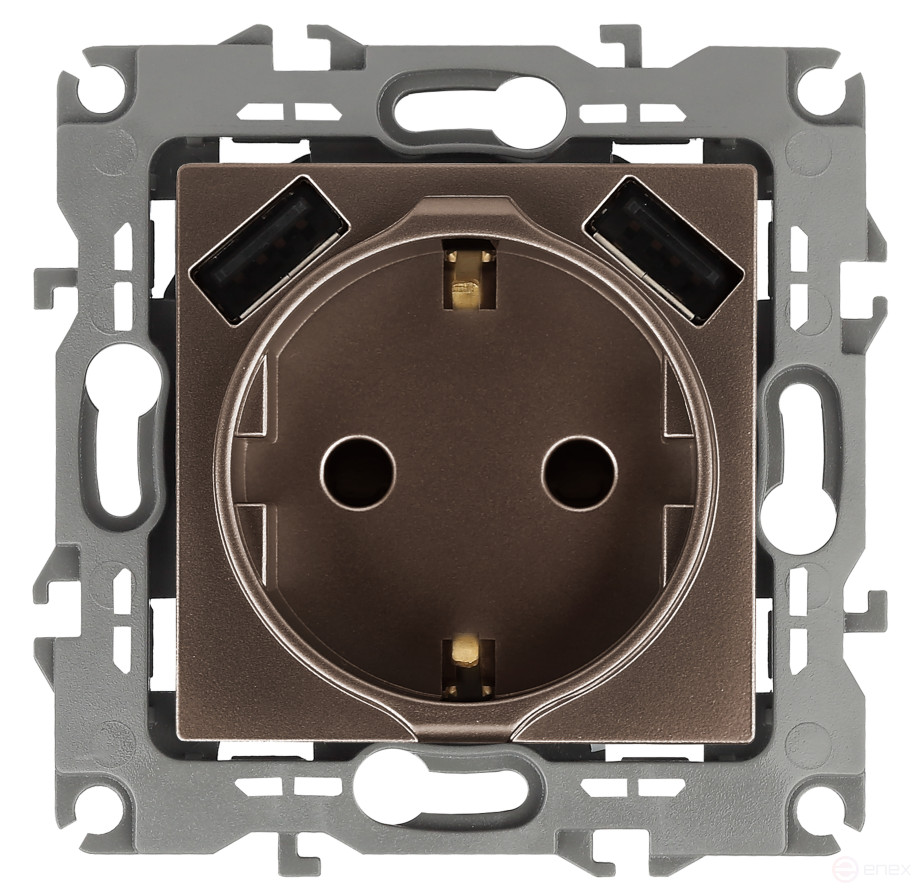 Розетка ЭРА Серия 12 12-4109-13 2P+E 16A-250В штор. с 2xUSB 5В-3А бронза
