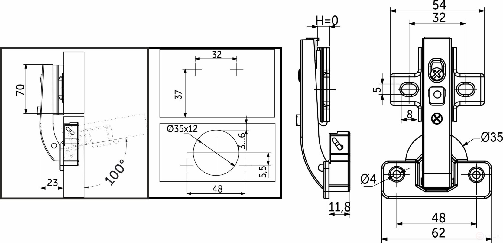 Петля под фальшпанель 90° с доводчиком 48мм h0 clip-on AKS