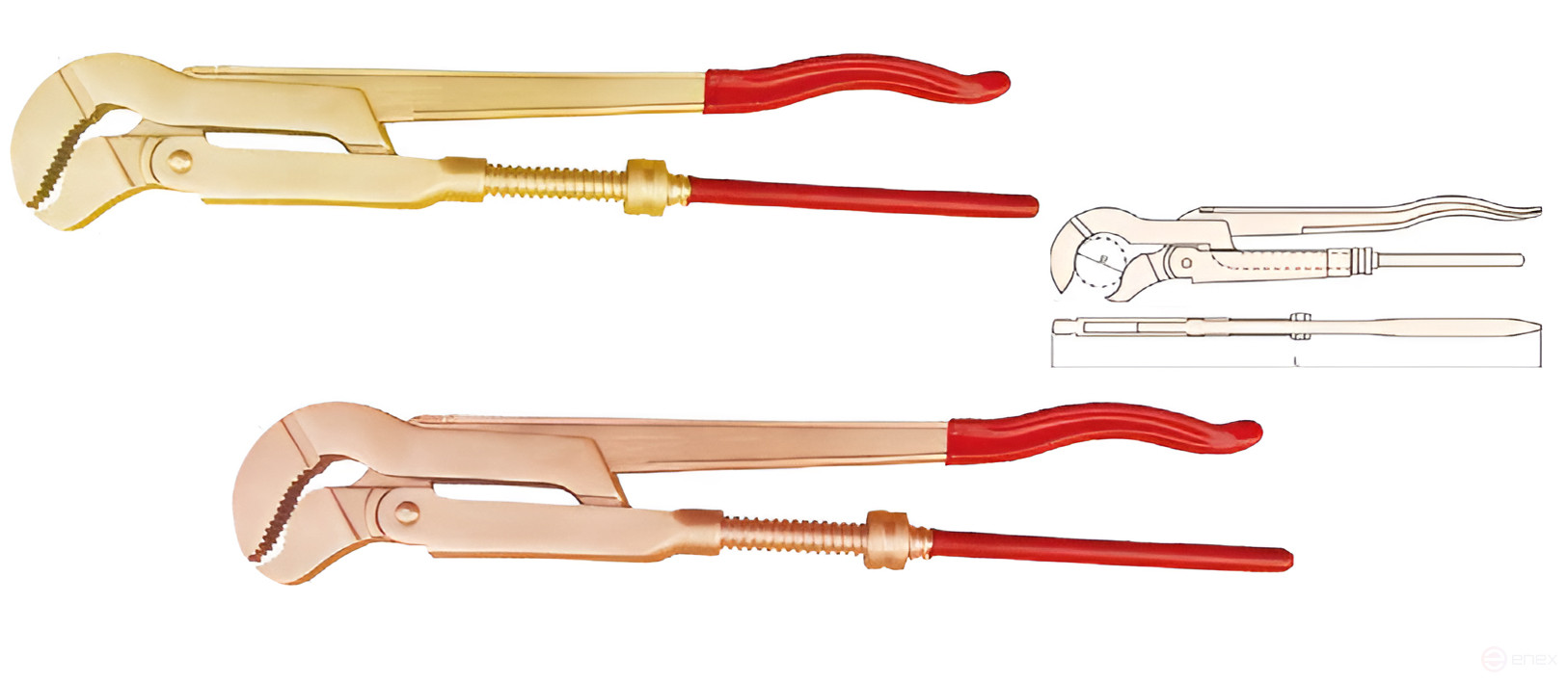 Swedish S-shaped pipe wrench No. 2 intrinsically safe alloy AlCu 128A-1002, HORTZ