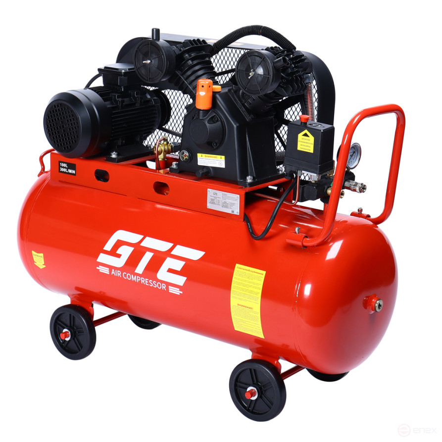 Pneumatic compressor 380V 2.2kW 8atm. 300L/min. receiver-100L piston belt GTE