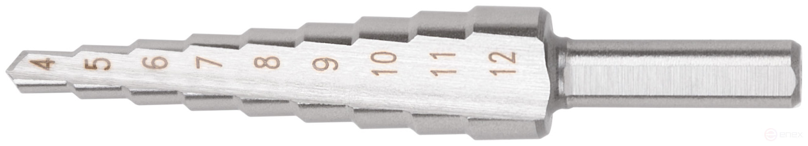 HSS step drill for metal, 9 steps, 4-12 mm